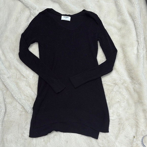 Old Navy Tops - Old Navy Black Ribbed Knit Sweater | Cozy Minimalist Longline Pullover XS